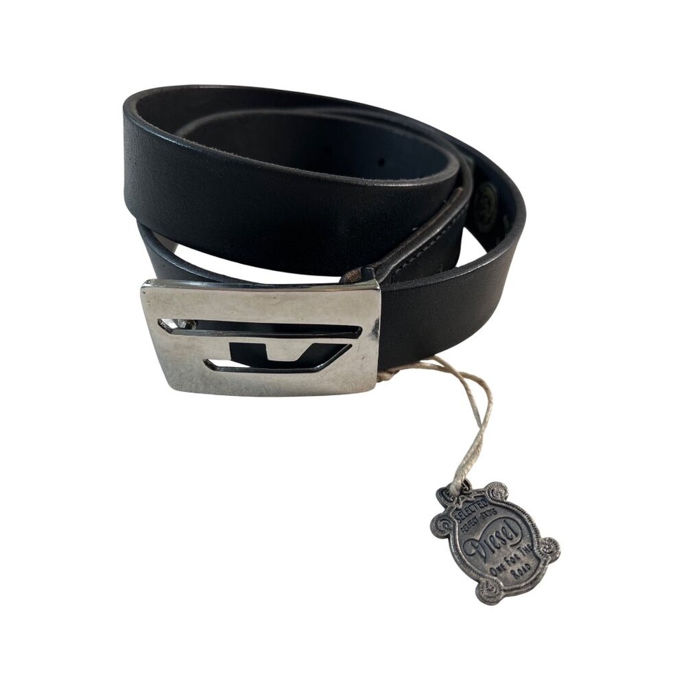 RARE VTG 90s Diesel Size 90 / 36US Black Leather Silver Tone Hardware Italy NWOT